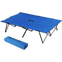 Double Folding Camping Cot with Carry Bag - Blue
